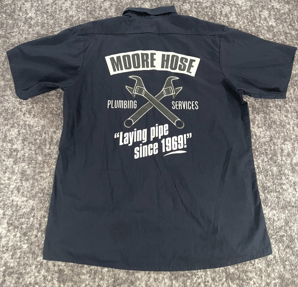 Plumbers Shirt Moore Hose Plumbing Mens XL Wrench Graphics Button Up Grunge